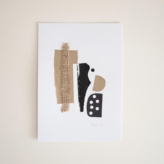 Neutral Abstract Collage Original | Textured Mixed Media Art A5 | Organic Modern Wall Decor | Contemporary Minimalist Artwork