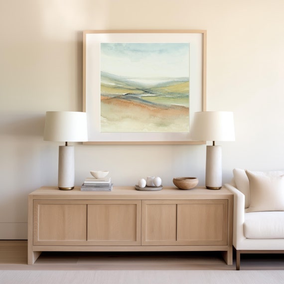 Neutral Watercolour Landscape, Atmospheric Landscape Painting, 24x24 Printable Art, Modern Farmhouse Aesthetic, Instant Download