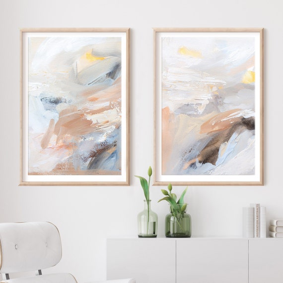 Large Printable Abstract Paintings - Set of 2 Prints, Soothing Neutral Wall Art, Grey Brown Modern Wall Decor, Instant Digital Download