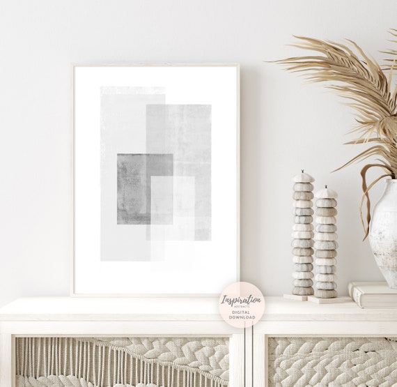 Minimal Grey and White Abstract Art, Printable Geometric Wall Art, Large Minimal Art, Minimalist Decor