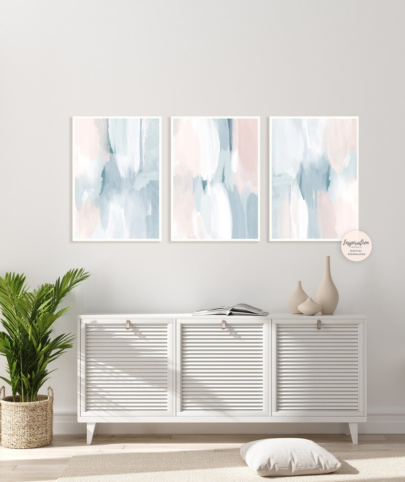 Set of Three Abstract Paintings, Printable Art, 3 Piece Wall Art ...