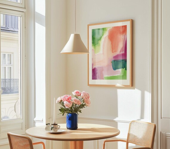 Vibrant Abstract Art, Printable Watercolour Painting, Large Colourful Wall Art, Bright Art Prints, Modern Dining Room Decor