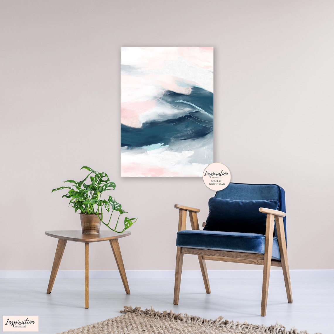 Large Abstract Print Pink Navy Wall Art Vertical Wall Art Etsy UK