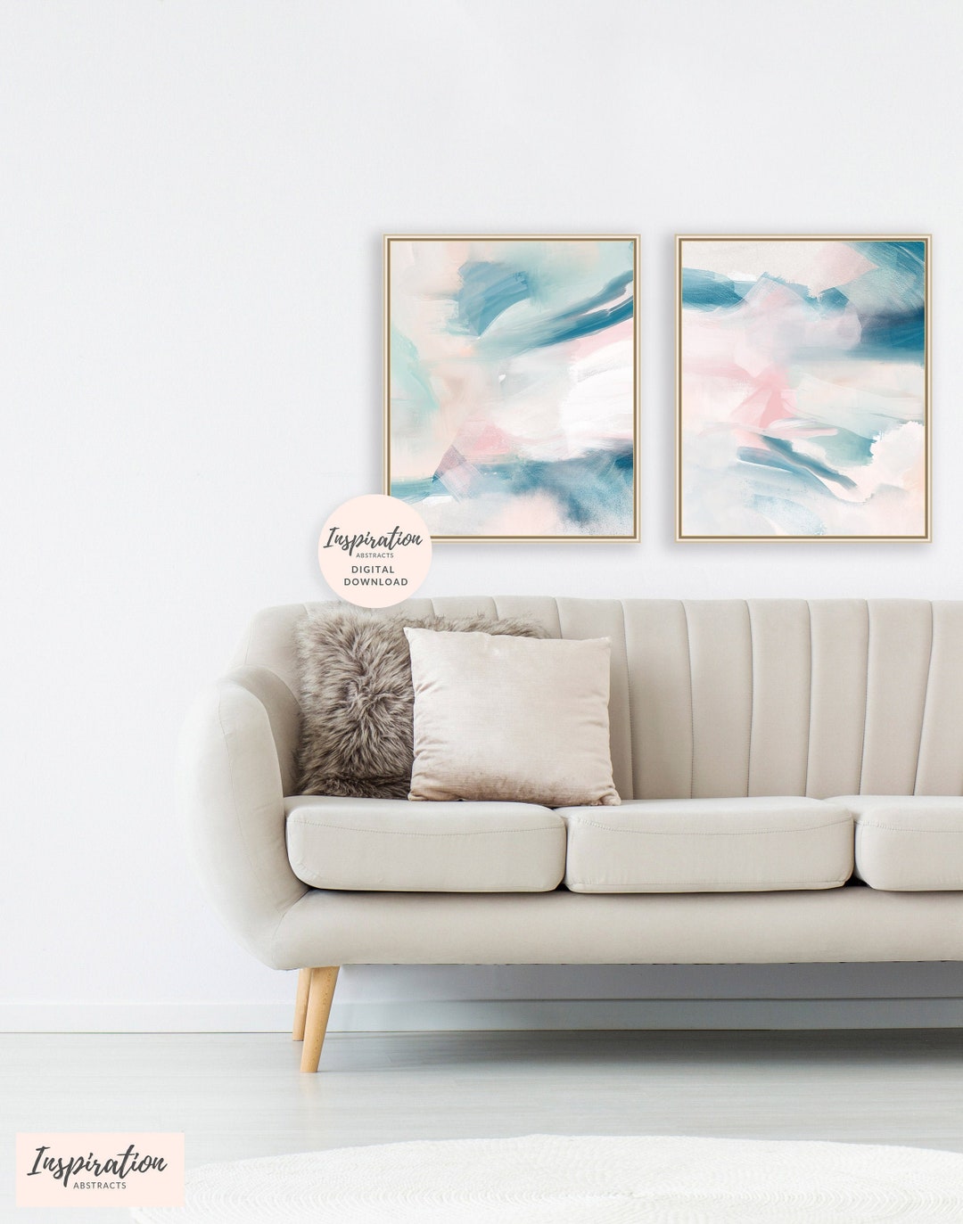 Teal Wall Art, Set of 2 Art Prints, Printable Paintings, Abstract