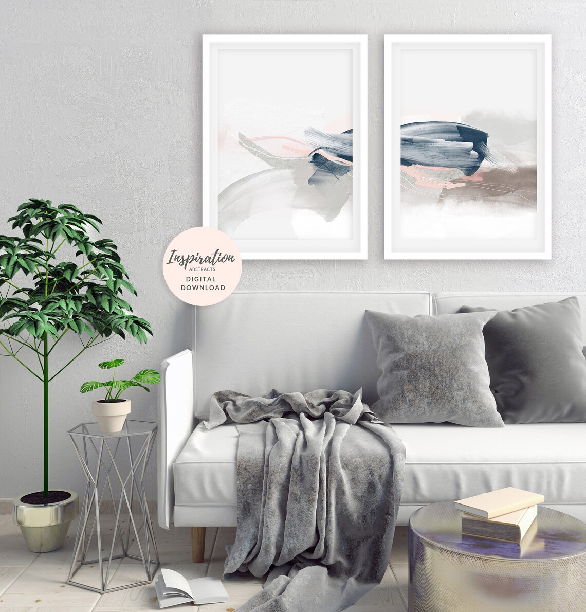 Minimal Abstract Art Set of 2 Art Prints Large 24x36 Art Etsy