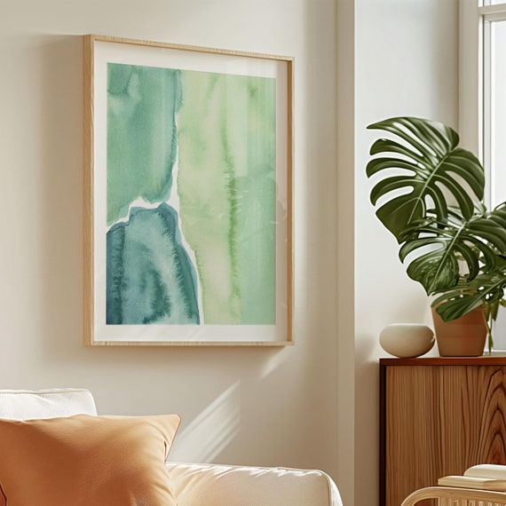 Green Printable Art, Abstract Watercolour Painting, Modern Art Print, Calming Minimal Art Print,  Instant Digital Download