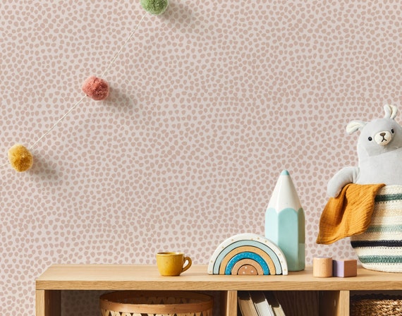 Pink Dots Hand Painted Wallpaper, Spots Wallpaper, Bedroom Wallpaper, Nursery Wallpaper, Peel and Stick, Removable Wallpaper