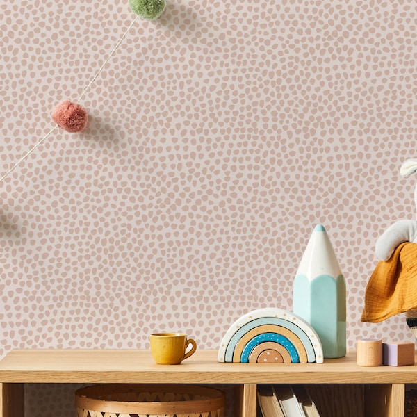 Pink Dots Hand Painted Wallpaper, Spots Wallpaper, Bedroom Wallpaper, Nursery Wallpaper, Peel and Stick, Removable Wallpaper