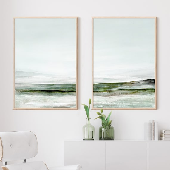 Set Of Two Abstract Landscape Paintings, Zen Wall Art, Minimalist Art, Printable Art, Large Wall Art, Lake House Decor