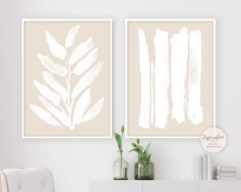 Set Of Two Prints, Beige White Minimalist Print Set, Brushstrokes Art, Minimalist Wall Art, Printable Art, Simple Wall Art, Zen Wall Art