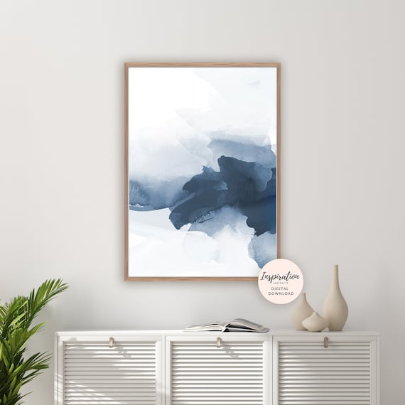 Navy Blue Watercolour Painting, Abstract Art, Minimalist Art, Printable Poster, Modern Wall Art, Navy Blue Wall Art, Calming Wall Art