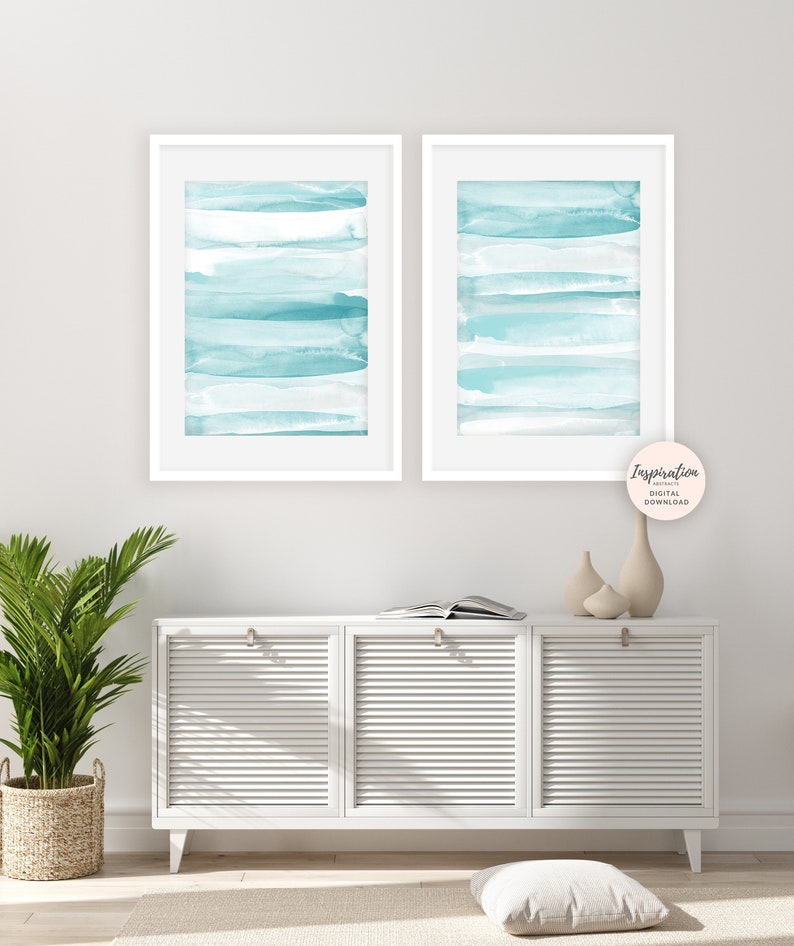 Aqua Wall Art Set of 2 Prints Calming Wall Art Beach House Etsy