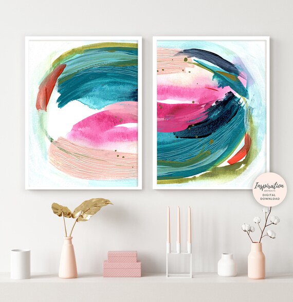 Colourful Abstract Paintings, Set of Two Prints, Printable Art, Digital Prints, 18x24 Art Prints, Mixed Media Art, Modern Art