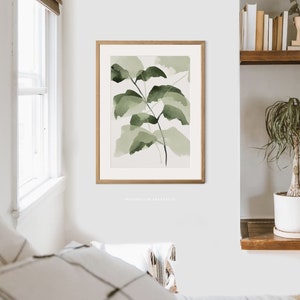 Sage Green Botanical Prints, Set of 3 Watercolour Leaf Paintings, Modern Botanical Prints, Calming Wall Art Set, Printable Zen Wall Art image 5