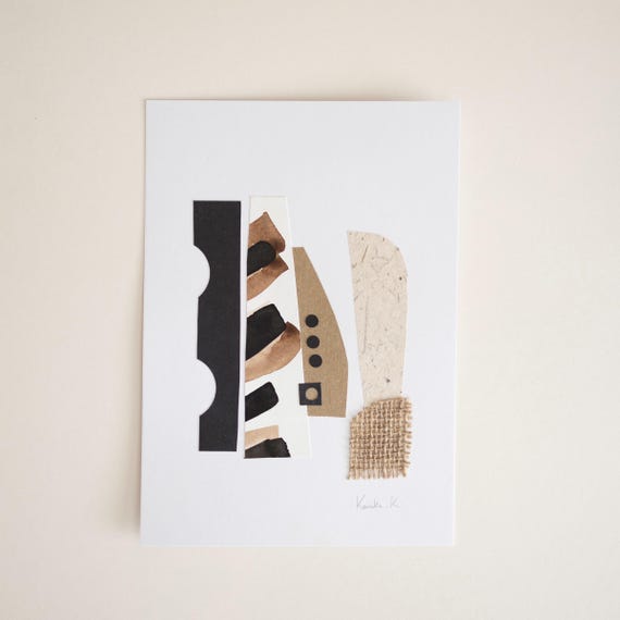 Minimalist Neutral Wall Art | Original Mixed Media Collage A5 | Textural Abstract Artwork | One of a Kind Contemporary Interior Decor