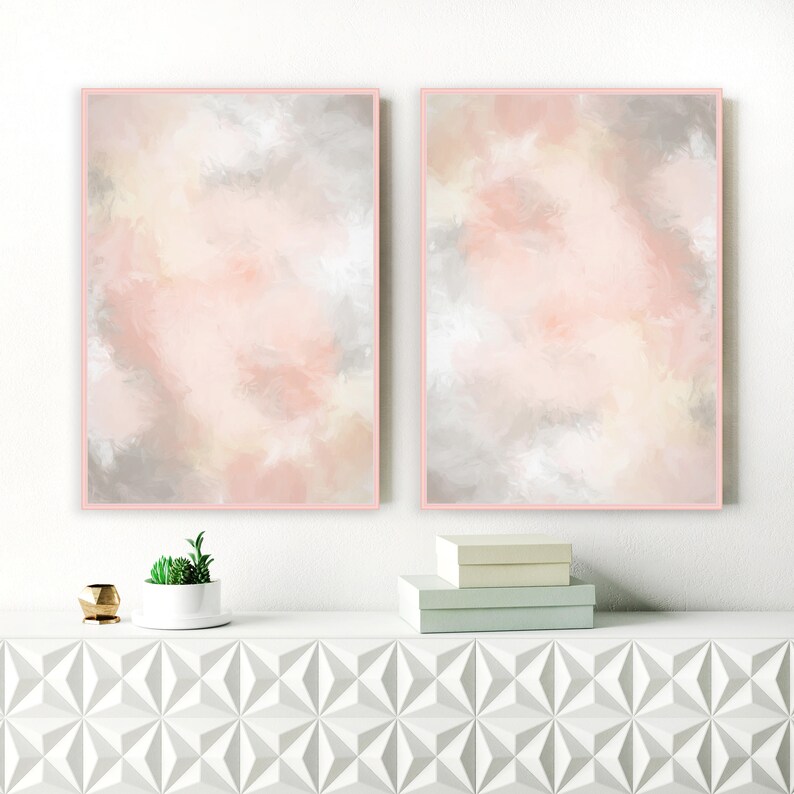 Blush Pink and Grey Wall Art Printable Lounge Wall Art Etsy