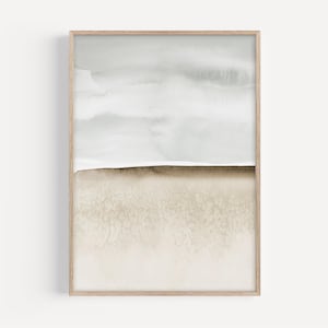 Printable Abstract Landscape, Calm Neutral Landscape Art, Printable Minimal Art, Large Grey Brown Modern Watercolour Print