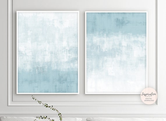 Pale Blue Abstract Art, Minimalist Print Set, Zen Wall Art, Set Of 2 Prints, Coastal Decor, Printable Art, Large Wall Art, Minimal Aesthetic