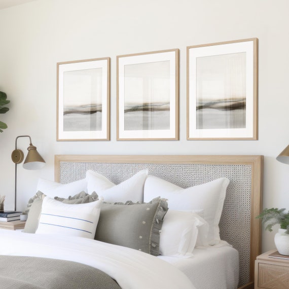Calm Abstract Watercolour Paintings, Grey and Brown Wall Art, Set of 3 Art Prints, Minimal Printable Art, Neutral Bedroom Decor