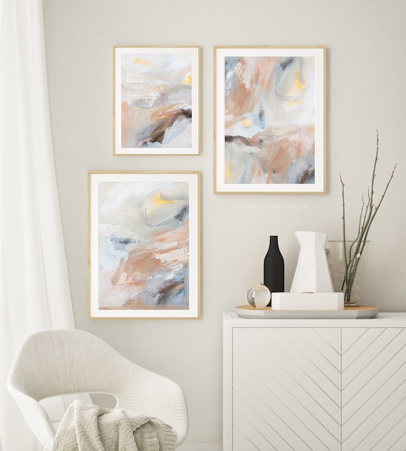 Large Printable Abstract Paintings - Set of 3 Prints, Neutral Wall Art, Grey Brown Modern Wall Art, Contemporary Living Room Decor