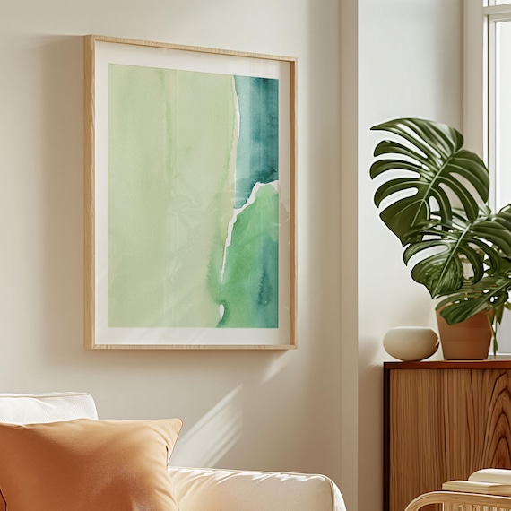 Modern Green Watercolour Painting, Soothing Abstract Wall Art, Printable Art, Minimal Watercolour Print, Digital Download