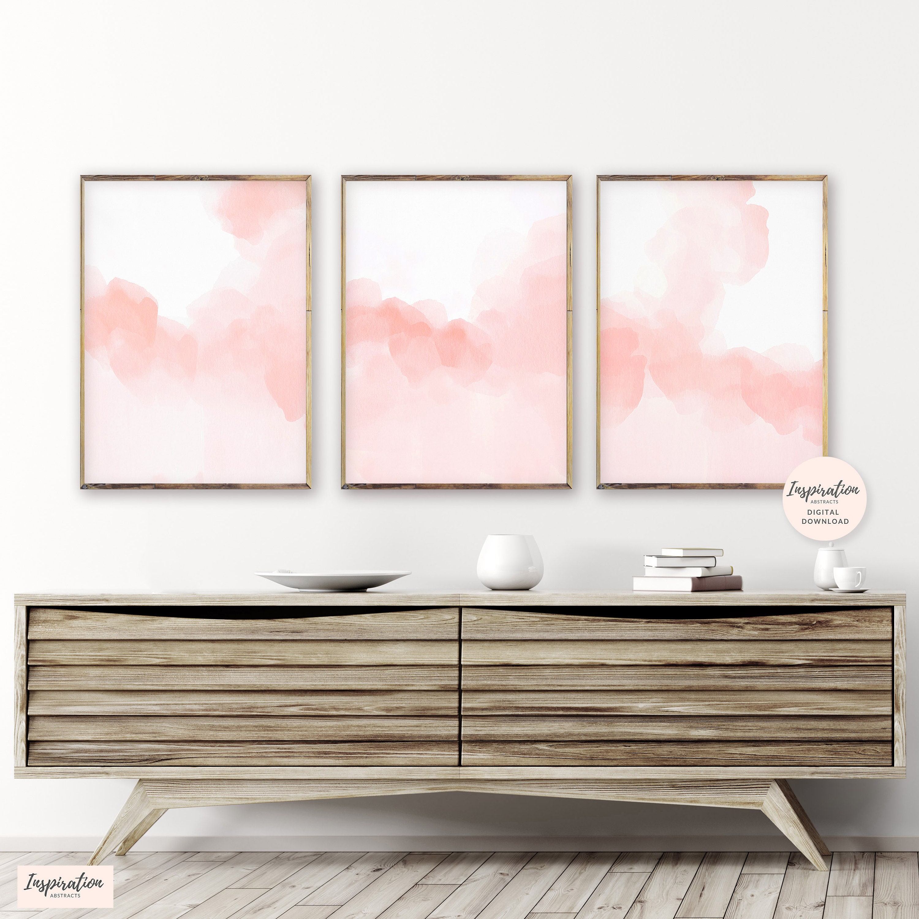 Blush Pink Watercolour Prints 3 Piece Wall Art Zen Wall Art Etsy