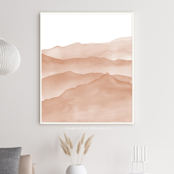 Blush Pink Watercolour Painting, Mountain Wall Art, Minimalist Art, Nursery Print, Abstract Art, Bedroom Wall Art, Zen Wall Art