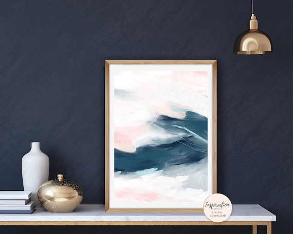 Printable Abstract Art, Pink and Navy Wall Art, Vertical Wall Art, Printable Painting, 50x70 Poster, Living Room Art, Oversized Wall Art