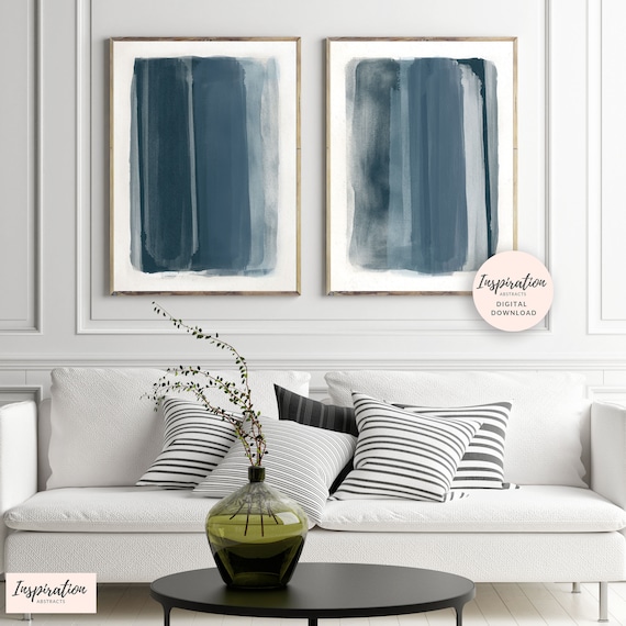 Inky Blue Prints, Printable Abstract Art, Mixed Media Art, Printable Wall Art, Blue Nursery Art, Large Wall Art