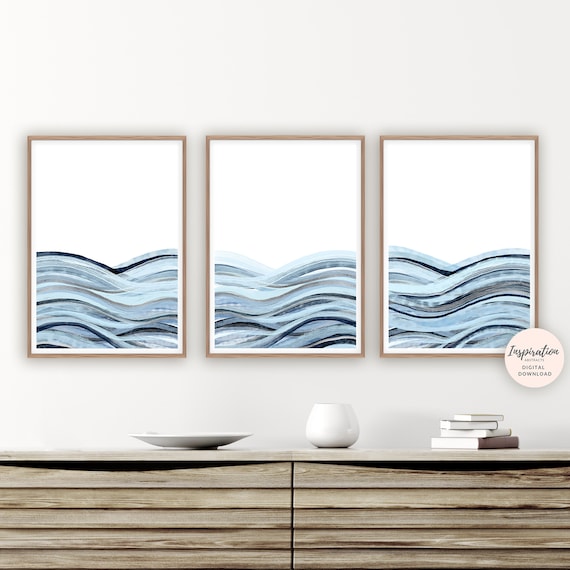 Minimalist Print Set, Printable Art, Set of 3 Prints, Coastal Wall Art Set, Zen Wall Art, Watercolour Prints, 3 Piece Wall Art