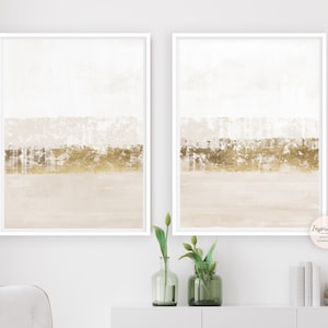 Beige White And Gold Minimal Abstract Paintings, Gold Leaf Painting, Set of 2 Prints, Minimalist Print Set, Printable Art, Abstract Art