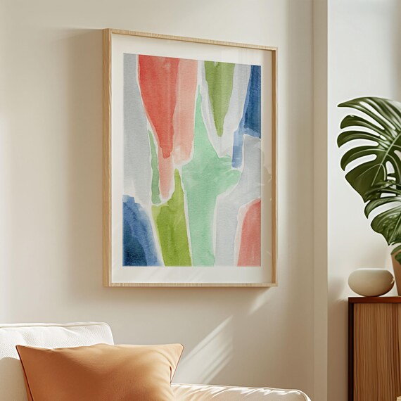 Pastel Watercolour Painting, Printable Abstract Art, Colourful Statement Art, Vibrant Nursery Decor, Digital Download, Modern Entry Way Art