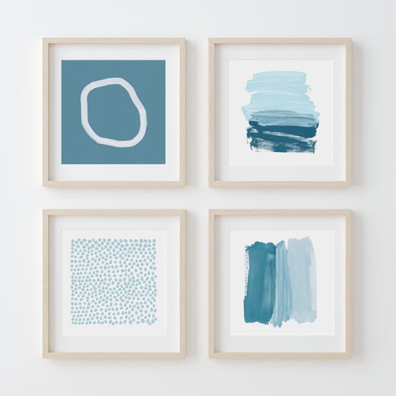 Calming Coastal Gallery Wall Set Of 4 Prints, Blue Abstract Paintings, Instant Download Printable, Pale Blue Art, Minimalist Art Set