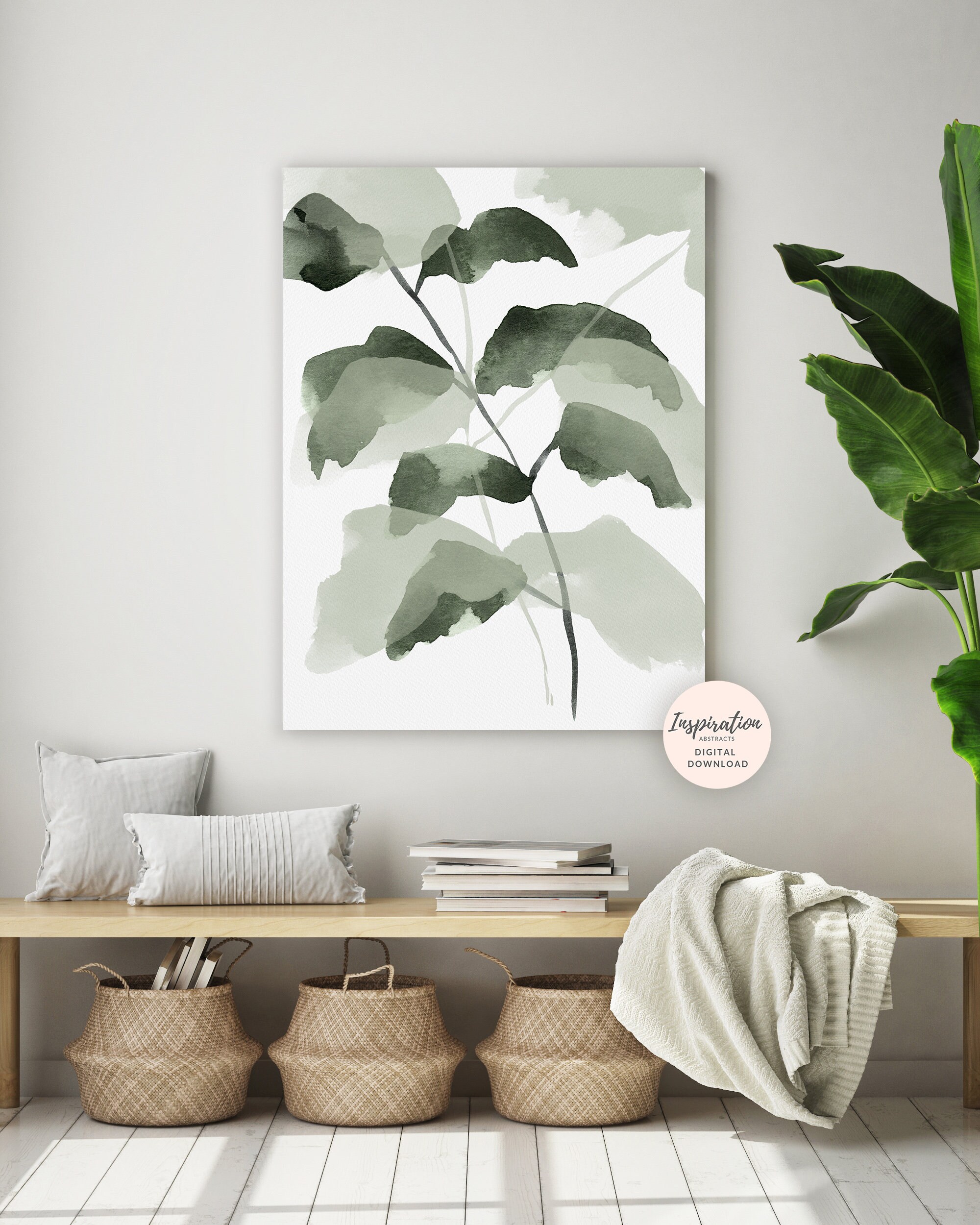 Abstract Leaves Poster Plant Prints Greenery Wall Art Botanical Poster Watercolour Print Modern Art Printable Art Leaf Poster