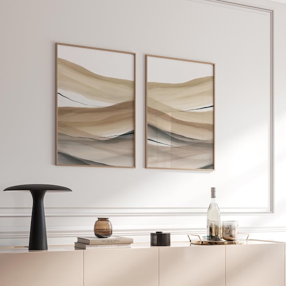 Set Of 2 Minimal Abstract Paintings, Beige Brown Modern Printable Art, Large Neutral Wall Art, Abstract Poster Prints, Living Room Art