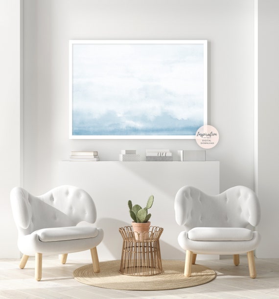 Large Cloud Painting Pale Blue Wall Art Printable Art Etsy