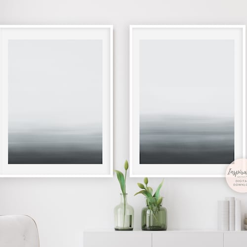 Large Minimal Art Grey White Wall Art Abstract Art Set of Etsy