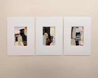 Modern Abstract Collages Set of 3 Original Handmade Artworks | Organic Mixed Media Wall Art