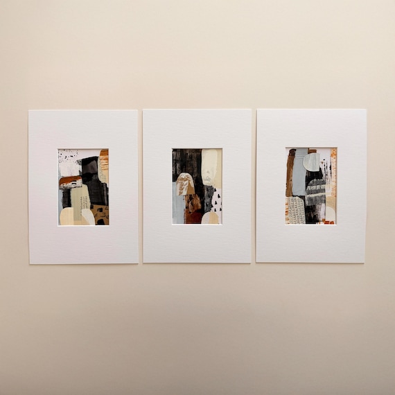 Modern Abstract Collages Set of 3 Original Handmade Artworks | Organic Mixed Media Wall Art