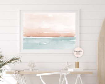 Large Watercolour Painting, Coastal Wall Art, Large Minimal Art, Printable Art, Landscape Painting, Zen Wall Art, Abstract Art