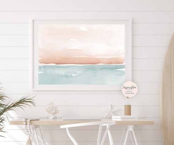 Large Watercolour Painting, Coastal Wall Art, Large Minimal Art, Printable Art, Landscape Painting, Zen Wall Art, Abstract Art