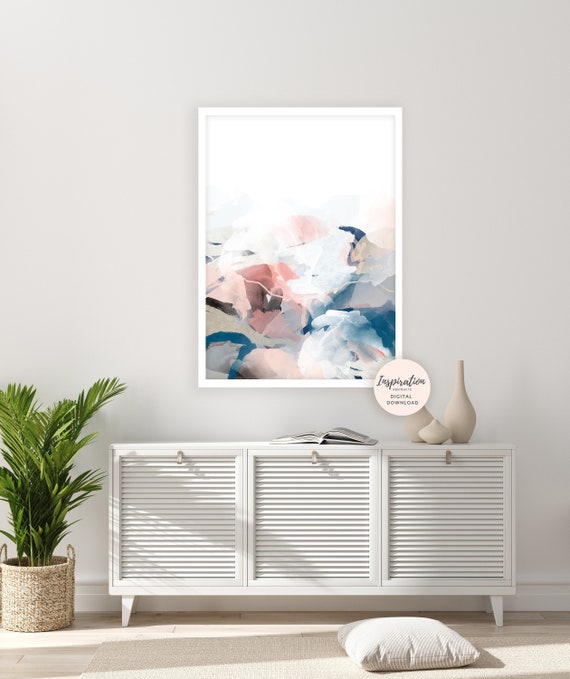 Abstract Painting, Pink and Navy Wall Art, 24x36 Art Print, Bedroom Wall Art, Watercolour Print, Printable Art, Mixed Media Art, Modern Art