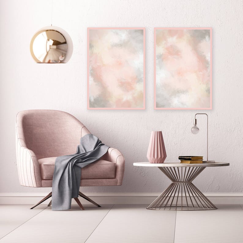Blush Pink and Grey Wall Art Printable Lounge Wall Art Etsy