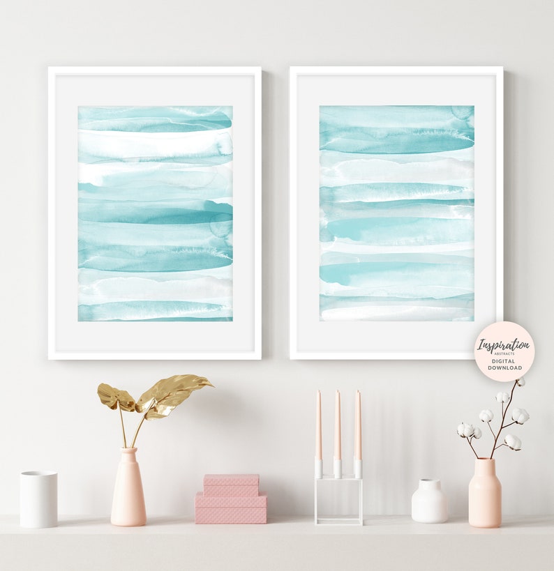 Aqua Wall Art Set of 2 Prints Calming Wall Art Beach House Etsy UK