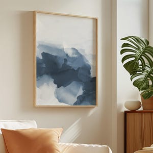 Impressão em aquarela azul-marinho, abstrato em mídia mista, arte para impressão, impressões digitais, arte de parede moderna, arte de parede azul-marinho, arte de parede costeira
