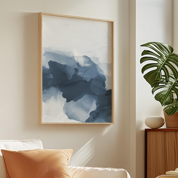 Navy Blue Watercolour Print, Mixed Media Abstract, Printable Art, Digital Prints, Modern Wall Art, Navy Blue Wall Art, Coastal Wall Art