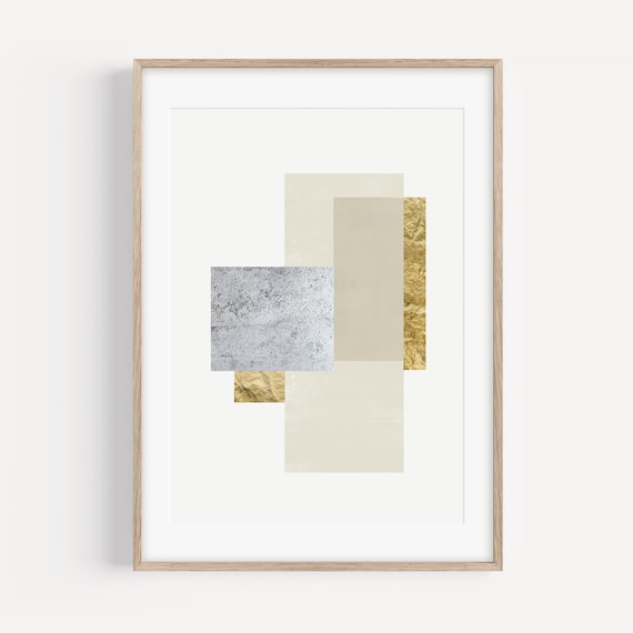 Modern Printable Poster, Abstract Geometric Art, Neutral Minimalist Print, Beige & Gold Wall Art, Large Living Room Print, Entry Way Art