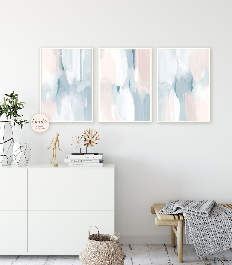 Set of Three Abstract Paintings, Printable Art, 3 Piece Wall Art ...