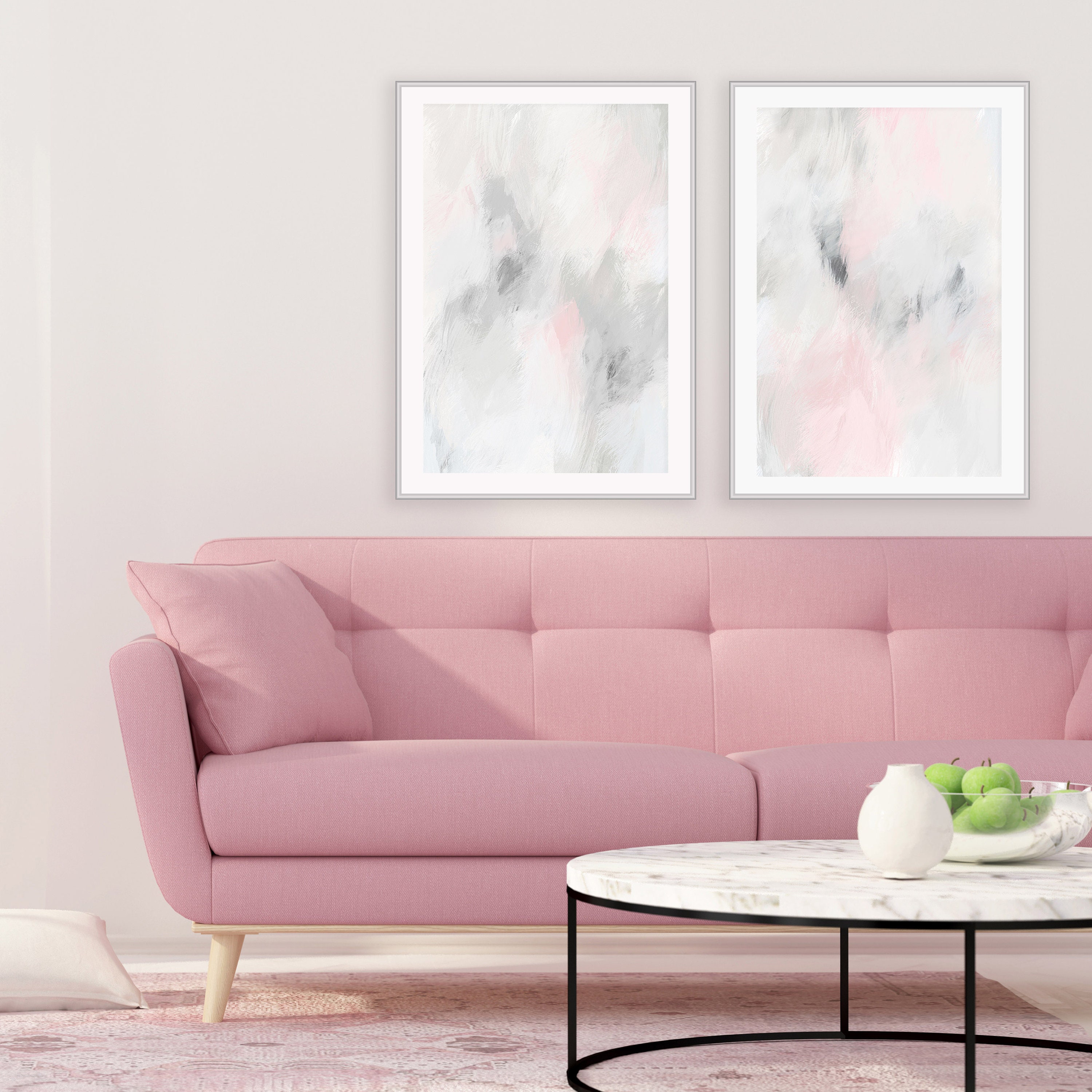 Large Abstract Art Pink Grey Wall Art Set Of 2 Art Prints Etsy