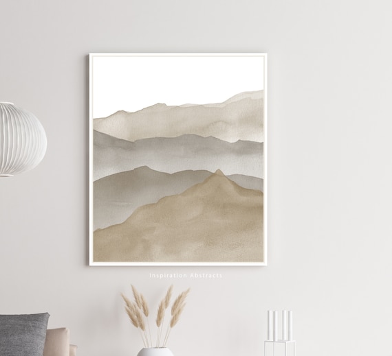 Neutral Mountain Painting, Zen Wall Art, Minimalist Wall Art, Landscape Painting, Watercolour Print, Abstract Art, Bedroom Wall Art